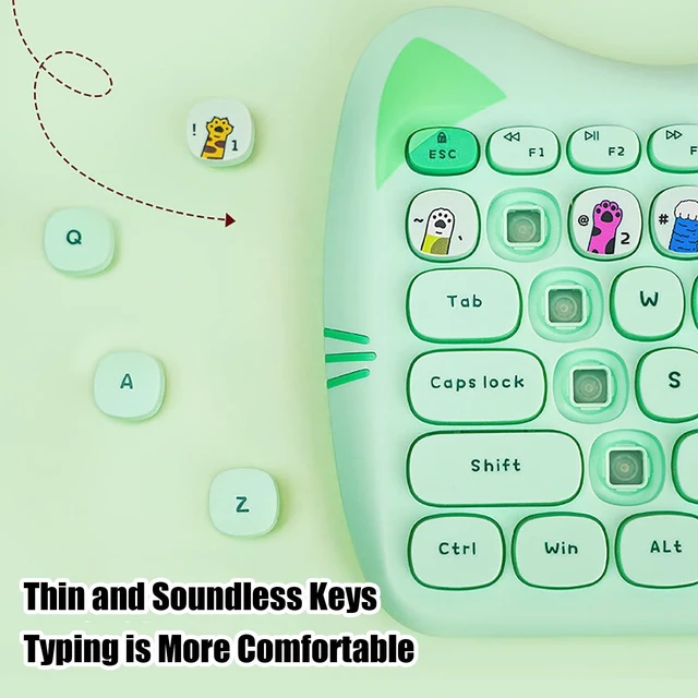 Alt view image 5 of 5 - Cute Cat 2.4G USB Wireless Keyboard and Mouse Combo, Silent Keys, Candy Colors, Compatible with Notebook, PC (Green-110Keys)