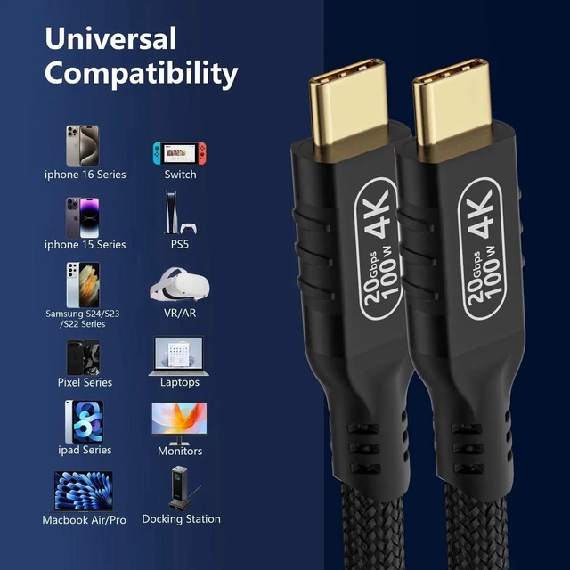 Alt view image 7 of 7 - USB c Cable 3.2 gen 2 Data Transfer 20gbpsType C to Type C Long Cable 16.5ft/5m PD 100W Fast Charge4k@60hz Video Cable for Monitor.