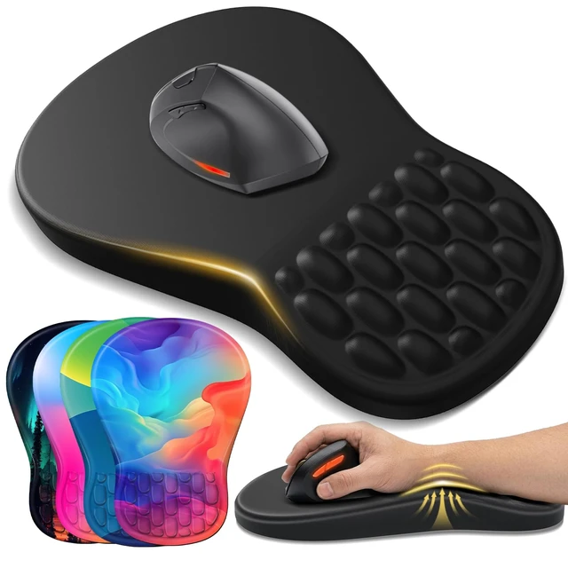 Alt view image 8 of 14 - Ergonomic Mouse Pad with Wrist Support - Gel Memory Foam Mouse Mat for Computer Keyboard & Laptop - Non-Slip Base, Pain Relief for Home Office & Gaming - Black