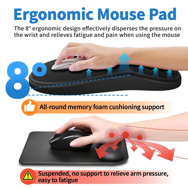 Alt view image 11 of 14 - Ergonomic Mouse Pad with Wrist Support - Gel Memory Foam Mouse Mat for Computer Keyboard & Laptop - Non-Slip Base, Pain Relief for Home Office & Gaming - Black