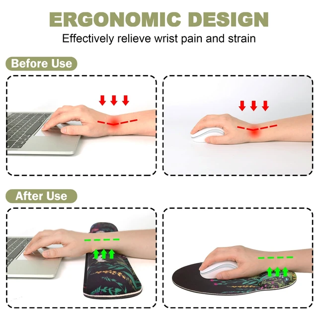 Alt view image 2 of 7 - Ergonomic Mouse Pad with Wrist Rest and Keyboard Wrist Rest, Memory Foam Wrist Rest for Computer Keyboard, Easy Typing, Pain Relief, Mouse Pad Wrist Support for Gaming,Office, Laptop, Black Flower