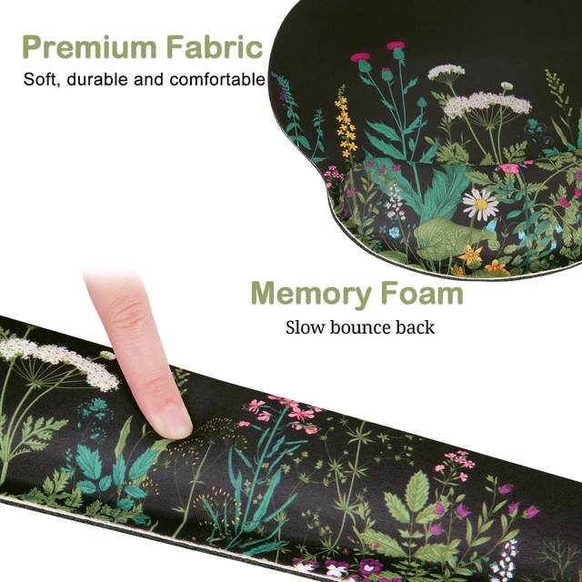 Alt view image 3 of 7 - Ergonomic Mouse Pad with Wrist Rest and Keyboard Wrist Rest, Memory Foam Wrist Rest for Computer Keyboard, Easy Typing, Pain Relief, Mouse Pad Wrist Support for Gaming,Office, Laptop, Black Flower