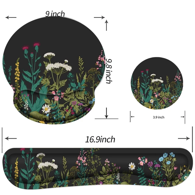 Alt view image 5 of 7 - Ergonomic Mouse Pad with Wrist Rest and Keyboard Wrist Rest, Memory Foam Wrist Rest for Computer Keyboard, Easy Typing, Pain Relief, Mouse Pad Wrist Support for Gaming,Office, Laptop, Black Flower