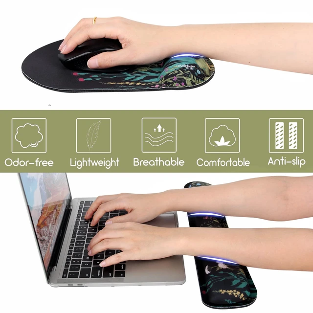 Alt view image 7 of 7 - Ergonomic Mouse Pad with Wrist Rest and Keyboard Wrist Rest, Memory Foam Wrist Rest for Computer Keyboard, Easy Typing, Pain Relief, Mouse Pad Wrist Support for Gaming,Office, Laptop, Black Flower