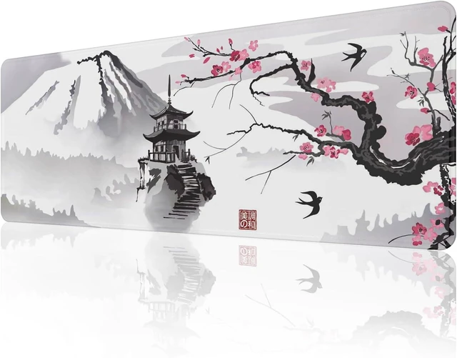 Main image of Japanese Cherry Blossom Mouse Pad (31.5 × 11.8 × 0.12 inch) Extended Large Mouse Mat Desk Pad Stitched Edges Mousepad Non-Slip Rubber Base Gaming Mouse Pad Office & Home.