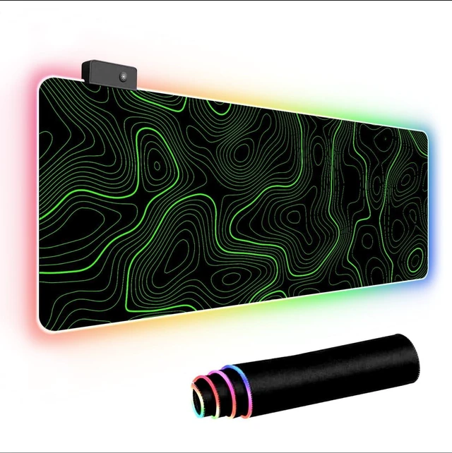 Main image of RGB Mouse Pad LED Desk Mat Large Gaming Mousepad Black and Green Line Design, Keyboard Pad XL Mouse Mat for Home and Office
