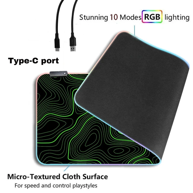 Alt view image 4 of 6 - RGB Mouse Pad LED Desk Mat Large Gaming Mousepad Black and Green Line Design, Keyboard Pad XL Mouse Mat for Home and Office