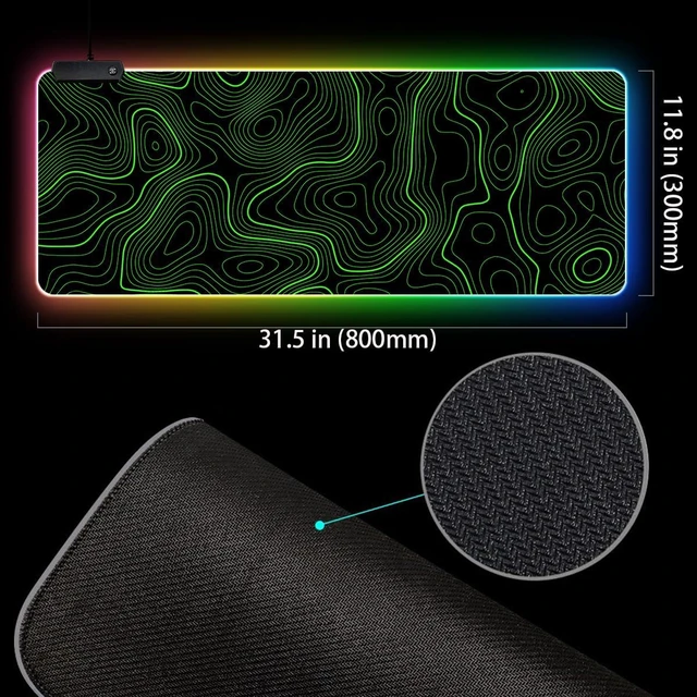 Alt view image 3 of 6 - RGB Mouse Pad LED Desk Mat Large Gaming Mousepad Black and Green Line Design, Keyboard Pad XL Mouse Mat for Home and Office