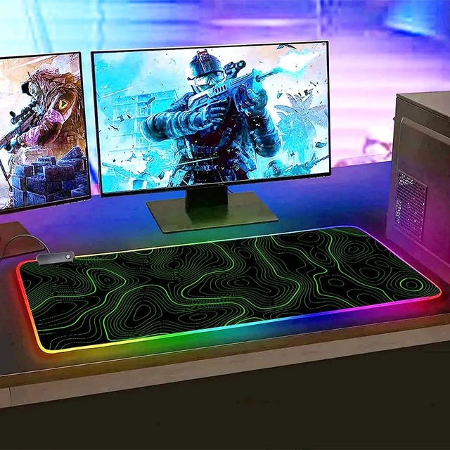 Alt view image 5 of 6 - RGB Mouse Pad LED Desk Mat Large Gaming Mousepad Black and Green Line Design, Keyboard Pad XL Mouse Mat for Home and Office