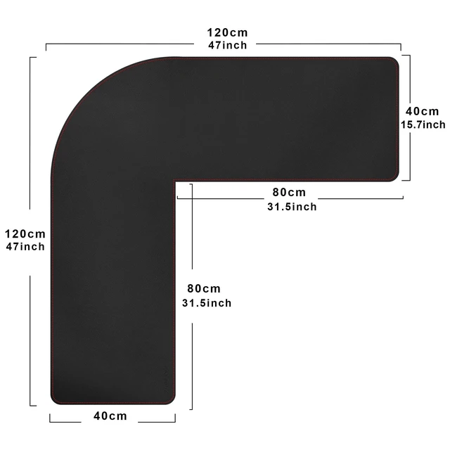 Alt view image 2 of 7 - L-Shaped Gaming Desk Mat Mouse pad, Computer Corner Desk Pad, 47" Home Office Writing Desk Pad Protector, Large Waterproof PU Leather Corner Mousepad - Black, (120+120) x40cm