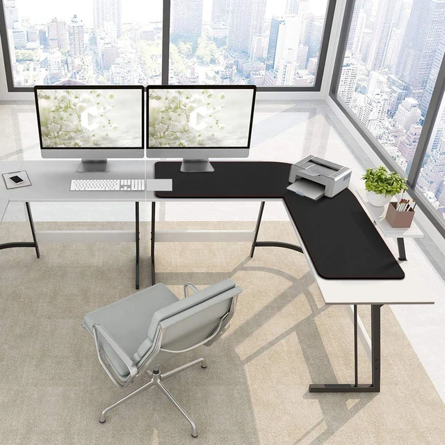Alt view image 7 of 7 - L-Shaped Gaming Desk Mat Mouse pad, Computer Corner Desk Pad, 47" Home Office Writing Desk Pad Protector, Large Waterproof PU Leather Corner Mousepad - Black, (120+120) x40cm