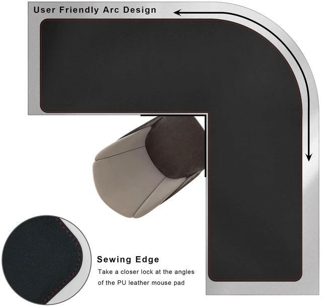 Alt view image 3 of 7 - L-Shaped Gaming Desk Mat Mouse pad, Computer Corner Desk Pad, 47" Home Office Writing Desk Pad Protector, Large Waterproof PU Leather Corner Mousepad - Black, (120+120) x40cm