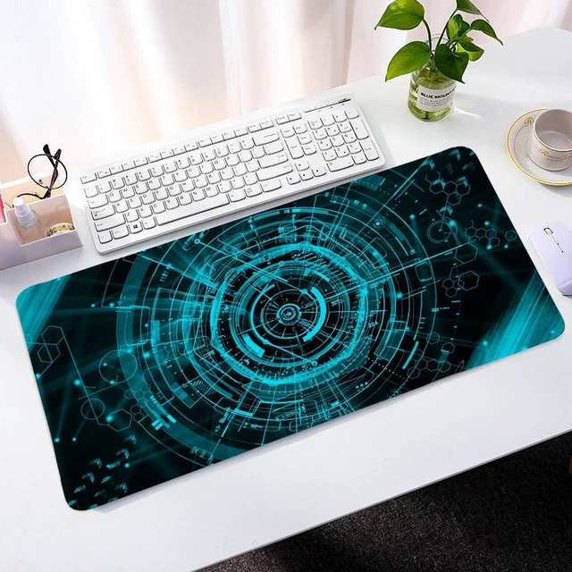 Alt view image 5 of 6 - RAMAHP Gaming Mouse Pad Large Keyboard Pad 23.6 x 11.8in Cyberpunk Geared Machinery Mouse Pad for Keyboard with Anti-Slip Rubber Base, Extended Desk Pad Keyboard Pad Mouse Mat Green