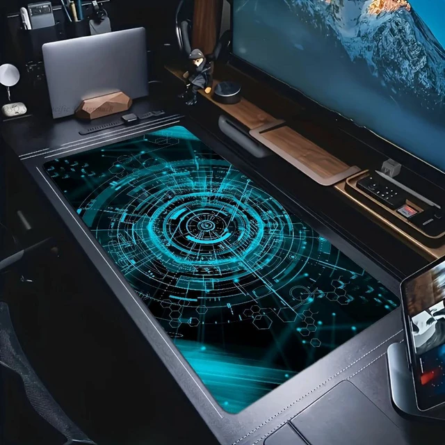 Alt view image 3 of 6 - RAMAHP Gaming Mouse Pad Large Keyboard Pad 23.6 x 11.8in Cyberpunk Geared Machinery Mouse Pad for Keyboard with Anti-Slip Rubber Base, Extended Desk Pad Keyboard Pad Mouse Mat Green