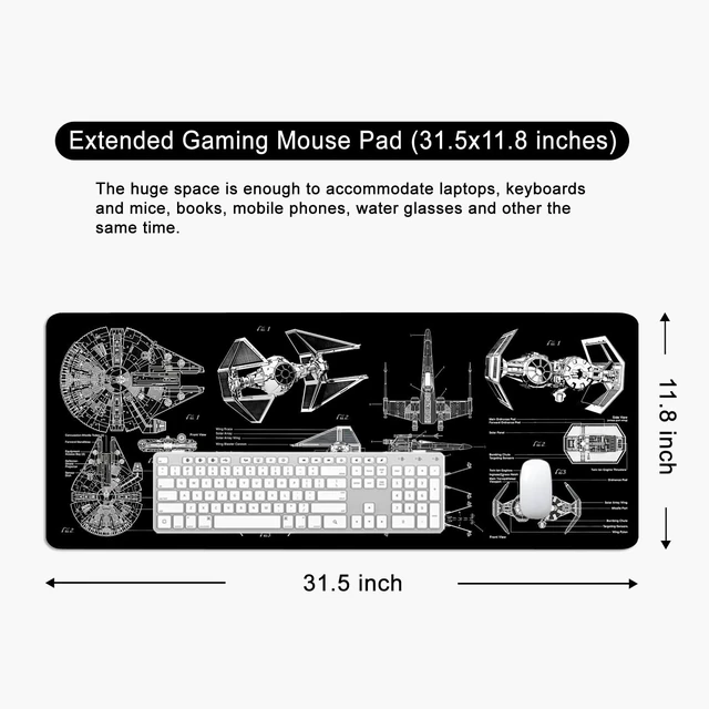 Alt view image 5 of 6 - Black Gaming Mouse Pad Large Mouse Pad XL Desk Mat 31.5x11.8x0.12 inch Large Desk Pad Design Keyboard Pad (Design -6)