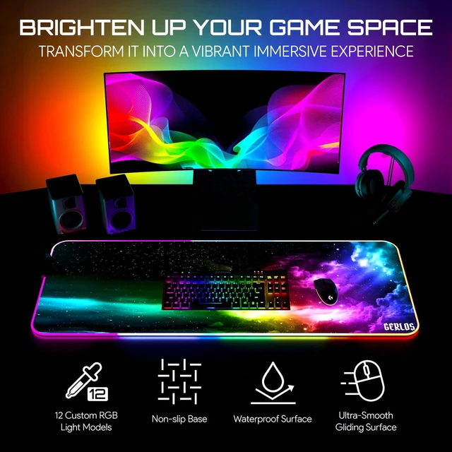 Alt view image 2 of 7 - RGB Large Gaming Mouse Pad, Extended Soft LED Mouse Pad, Non-Slip Rubber Base, Water Resist Keyboard Pad, Computer Mousepad 31.5×11.8 inches