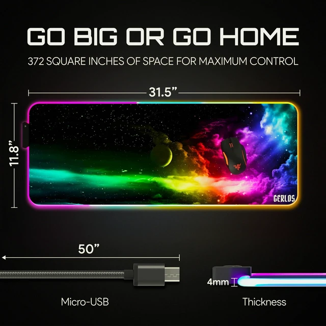 Alt view image 3 of 7 - RGB Large Gaming Mouse Pad, Extended Soft LED Mouse Pad, Non-Slip Rubber Base, Water Resist Keyboard Pad, Computer Mousepad 31.5×11.8 inches