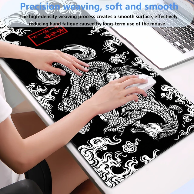 Alt view image 4 of 7 - Black and White Mouse Pad Extra Large Gaming Mousepad XL Dragon Desk Mats Japanese Full Desk Keyboard Mat Computer Pad Desk Matt with Stitched Edges Non-Slip Desktop Mat 31.5 x15.7 in