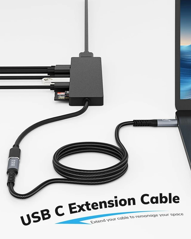 Alt view image 2 of 7 - USB C Extension Cable 10FT - 10Gbps Data Transfer, 100W Fast Charging, 4K Video Support, Compatible with MacBook Air M2 Pro, iPad Pro, iPhone 16 Series, and More