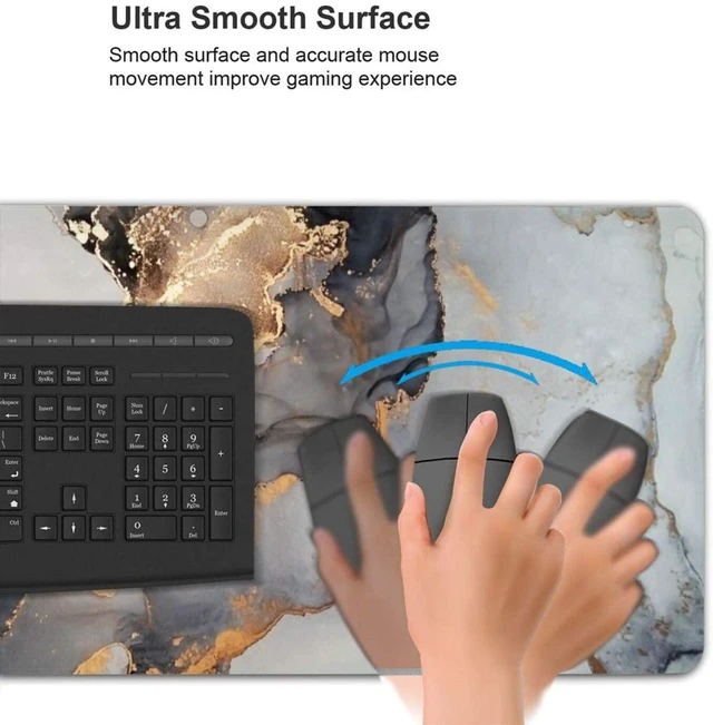 Alt view image 5 of 5 - Black White Ink Marble Art Painting Gaming Mouse Pad, Long Extended XL Mousepad Desk Pad, Large Rubber Mice Pads Stitched Edges, 31.5'' X 11.8''