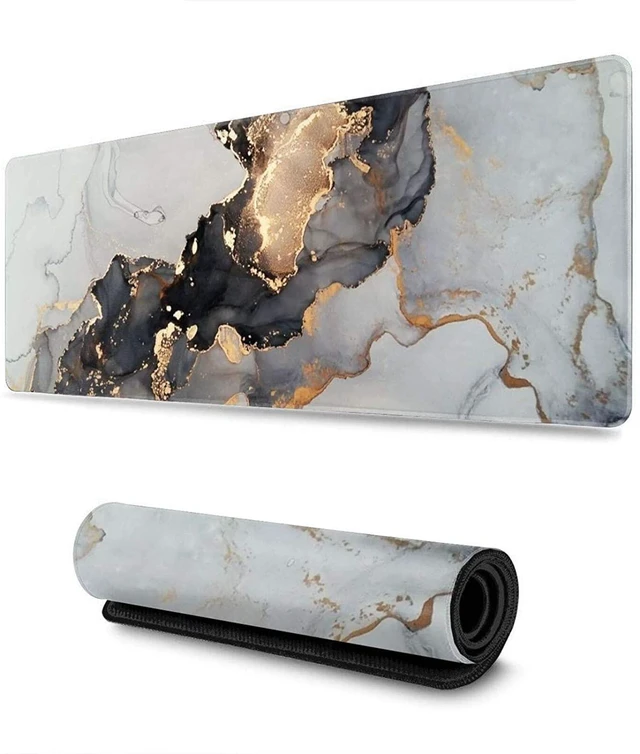 Main image of Black White Ink Marble Art Painting Gaming Mouse Pad, Long Extended XL Mousepad Desk Pad, Large Rubber Mice Pads Stitched Edges, 31.5'' X 11.8''