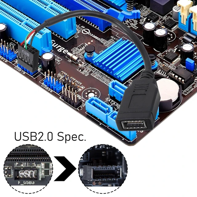Alt view image 4 of 7 - Motherboard USB 2.0 to Type C Front Panel Cable for New PC Case, Front Panel Connector Motherboard 9Pin to USB C