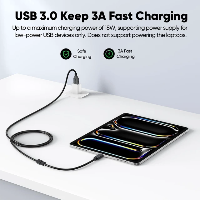 Alt view image 3 of 7 - USB Extension Cable 3ft 2 Pack, USB 3.0 Extender Cord 5Gbps Data Transfer & 18W Fast Charging, Type A Male to Female Cables Compatible with Mouse, Keyboard, Hard Drives, Laptop, Monitor, Hub, Camera