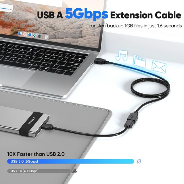 Alt view image 2 of 7 - USB Extension Cable 3ft 2 Pack, USB 3.0 Extender Cord 5Gbps Data Transfer & 18W Fast Charging, Type A Male to Female Cables Compatible with Mouse, Keyboard, Hard Drives, Laptop, Monitor, Hub, Camera