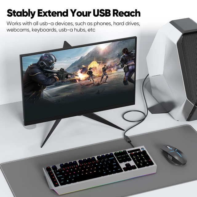Alt view image 7 of 7 - USB Extension Cable 3ft 2 Pack, USB 3.0 Extender Cord 5Gbps Data Transfer & 18W Fast Charging, Type A Male to Female Cables Compatible with Mouse, Keyboard, Hard Drives, Laptop, Monitor, Hub, Camera