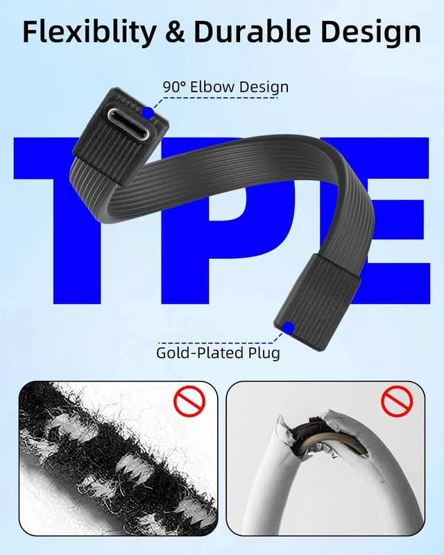 Alt view image 4 of 7 - 80Gbps Short USB 4 Flat Extension Cable,3.1 USB C Fast Charging Cable,PD 240W 90 Degree USB Type C Male to USB C Type Female Extender Cable,8K@60Hz Video Display for Phone(0.16FT/51MM)