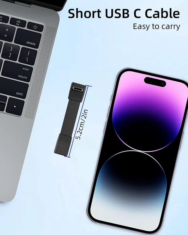 Alt view image 6 of 7 - 80Gbps Short USB 4 Flat Extension Cable,3.1 USB C Fast Charging Cable,PD 240W 90 Degree USB Type C Male to USB C Type Female Extender Cable,8K@60Hz Video Display for Phone(0.16FT/51MM)