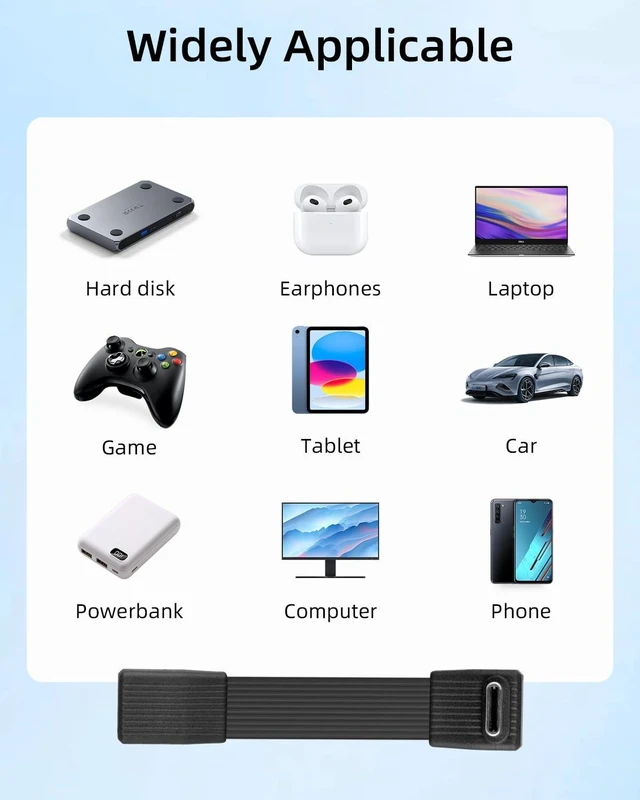 Alt view image 7 of 7 - 80Gbps Short USB 4 Flat Extension Cable,3.1 USB C Fast Charging Cable,PD 240W 90 Degree USB Type C Male to USB C Type Female Extender Cable,8K@60Hz Video Display for Phone(0.16FT/51MM)