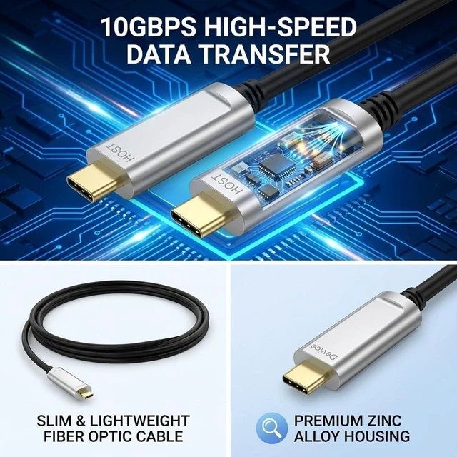 Alt view image 3 of 7 - Fiber Optic USB A to USB C Cable 50ft,10Gbps Active Optical Long-Distance USB-C Extension Cord with SiliconLine Chip, EMI-Free for 4K Video Conferencing Rooms, Industrial Equipment,Data Center