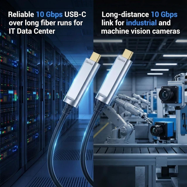 Alt view image 7 of 7 - Fiber Optic USB A to USB C Cable 50ft,10Gbps Active Optical Long-Distance USB-C Extension Cord with SiliconLine Chip, EMI-Free for 4K Video Conferencing Rooms, Industrial Equipment,Data Center