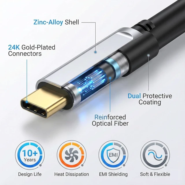 Alt view image 4 of 7 - Fiber Optic USB A to USB C Cable 50ft,10Gbps Active Optical Long-Distance USB-C Extension Cord with SiliconLine Chip, EMI-Free for 4K Video Conferencing Rooms, Industrial Equipment,Data Center