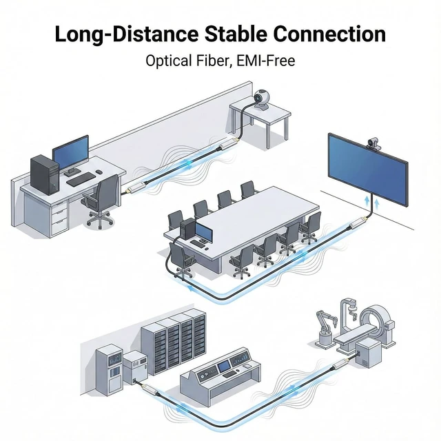Alt view image 6 of 7 - Fiber Optic USB A to USB C Cable 50ft,10Gbps Active Optical Long-Distance USB-C Extension Cord with SiliconLine Chip, EMI-Free for 4K Video Conferencing Rooms, Industrial Equipment,Data Center