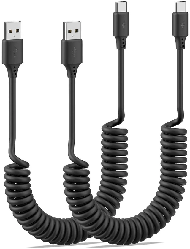 Main image of Coiled USB C Cable for Car 2Pack 3ft USB to USBC Coiled Cord for iPhone 16 15 Pro Max 3A USB Type C Retractable Cable Fast Charging with Galaxy S23 S22 S21 S20 Note 20 10 A10e A20 A50 Moto G LG