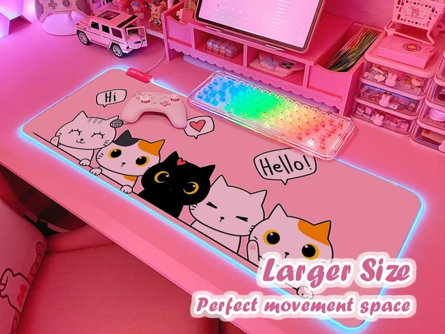 Alt view image 2 of 7 - Pink Kawaii Cat RGB Gaming Mouse Pad 31.5x12 Inch PC XL Large Extended Glowing Led Light Up Cool Mouse pad Desk Pad Non-Slip Rubber Computer Mouse Pad Cute Mousepad Mat 31.5x12 Inch