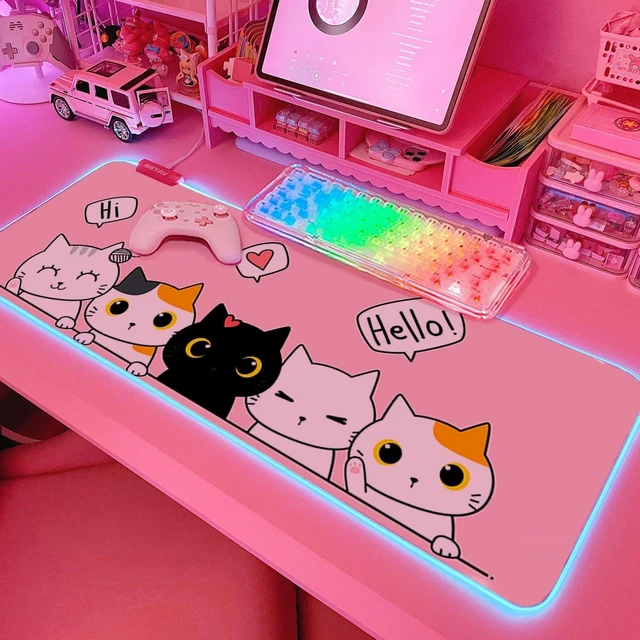 Main image of Pink Kawaii Cat RGB Gaming Mouse Pad 31.5x12 Inch PC XL Large Extended Glowing Led Light Up Cool Mouse pad Desk Pad Non-Slip Rubber Computer Mouse Pad Cute Mousepad Mat 31.5x12 Inch