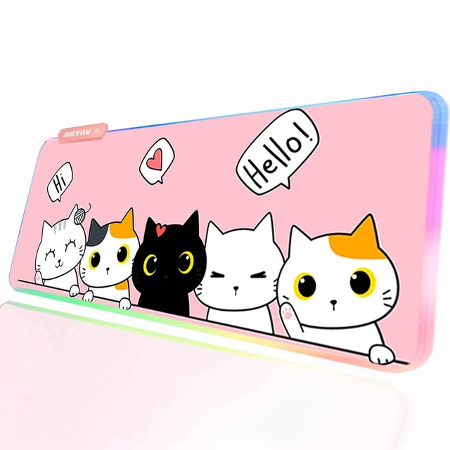 Alt view image 7 of 7 - Pink Kawaii Cat RGB Gaming Mouse Pad 31.5x12 Inch PC XL Large Extended Glowing Led Light Up Cool Mouse pad Desk Pad Non-Slip Rubber Computer Mouse Pad Cute Mousepad Mat 31.5x12 Inch