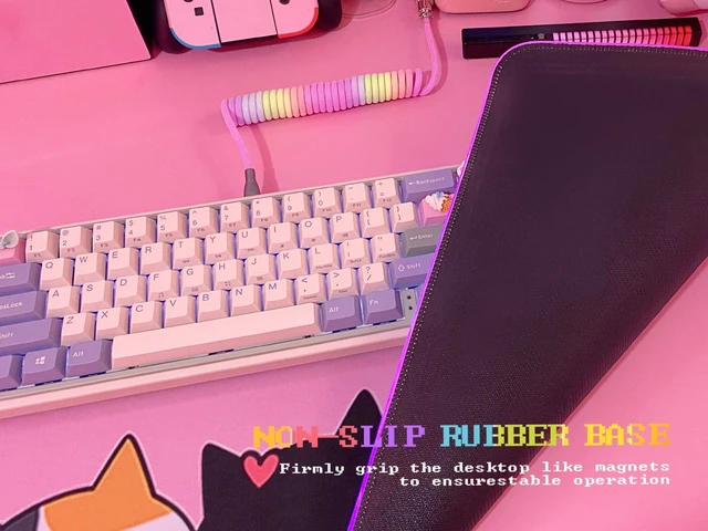 Alt view image 4 of 7 - Pink Kawaii Cat RGB Gaming Mouse Pad 31.5x12 Inch PC XL Large Extended Glowing Led Light Up Cool Mouse pad Desk Pad Non-Slip Rubber Computer Mouse Pad Cute Mousepad Mat 31.5x12 Inch