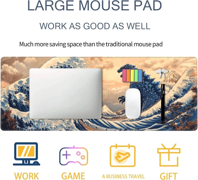 Alt view image 4 of 7 - Japanese Sea Wave Large Mouse Pad Gaming Mouse Pad XXL Art Large Mouse Pad Keyboard Mat Desk Mat Non-Slip Rubber Base