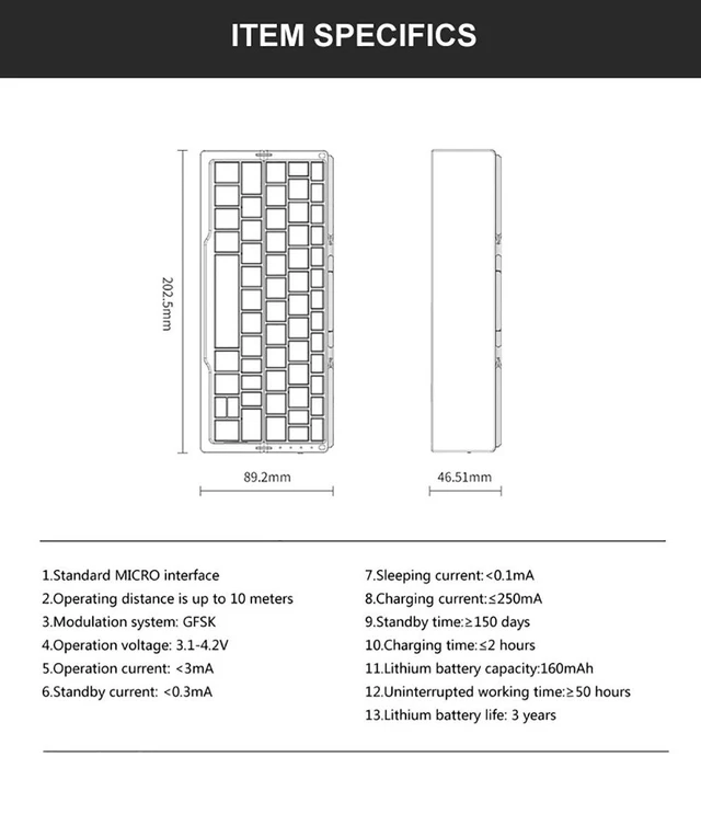 Alt view image 6 of 6 - Foldable Bluetooth Mini Keyboard Portable, Universal for Phone / Tablet, Compact Folding Wireless Keyboard