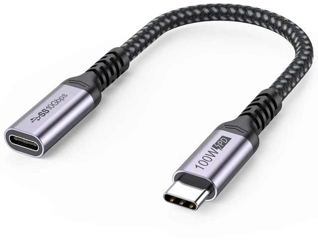 Main image of USB C Extension Cable 6 inch Short, Full-Function Extender USB 3.2 Gen 2 Type C Male to Female Cord 100W Fast Charge 10Gbps Transfer 4K@60Hz Video for Monitor Laptop Tablet Mobile Phone -0.5Ft