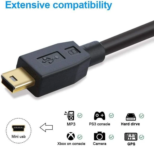 Alt view image 2 of 7 - CableCreation Mini USB to USB C Cable 6.6FT USB Type C to Mini USB Cable USB Mini B Charging Cable for GoPro Hero 3+ PS3 Controller MP3 Player, Digital Camera Other USB Mini B Devices 2M Black