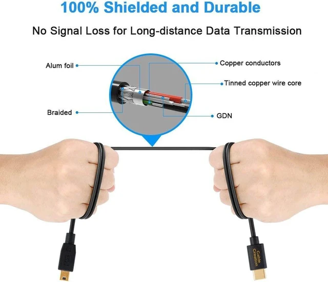 Alt view image 5 of 7 - CableCreation Mini USB to USB C Cable 6.6FT USB Type C to Mini USB Cable USB Mini B Charging Cable for GoPro Hero 3+ PS3 Controller MP3 Player, Digital Camera Other USB Mini B Devices 2M Black