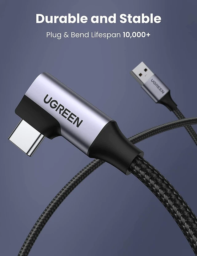 Alt view image 6 of 7 - UGREEN USB C Cable 90 Degree USB 3.0 to USB C Fast Charging Cable Right Angle USB Type C Cable Nylon Braided 5Gbps Data Cord for Samsung Galaxy S21 S20 S10 S9 A51 A71, PS5 Controller, LG Velvet, 1.5ft