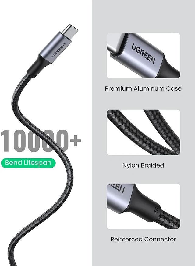 Alt view image 4 of 7 - UGREEN USB C to USB C Cable 100W Fast Charge - 10FT USB 2.0 Type C 5A Power Delivery Nylon Braided Charging Cord Compatible for MacBook Pro 2021 iPad Pro Samsung Galaxy S21 S20 Note 20 Dell XPS Pixel