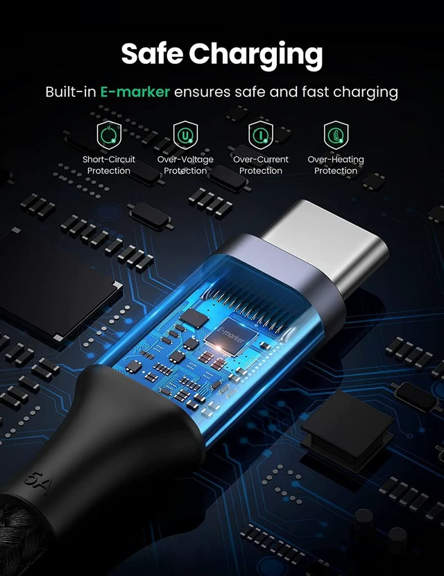 Alt view image 6 of 7 - UGREEN USB C to USB C Cable 100W Fast Charge - 10FT USB 2.0 Type C 5A Power Delivery Nylon Braided Charging Cord Compatible for MacBook Pro 2021 iPad Pro Samsung Galaxy S21 S20 Note 20 Dell XPS Pixel