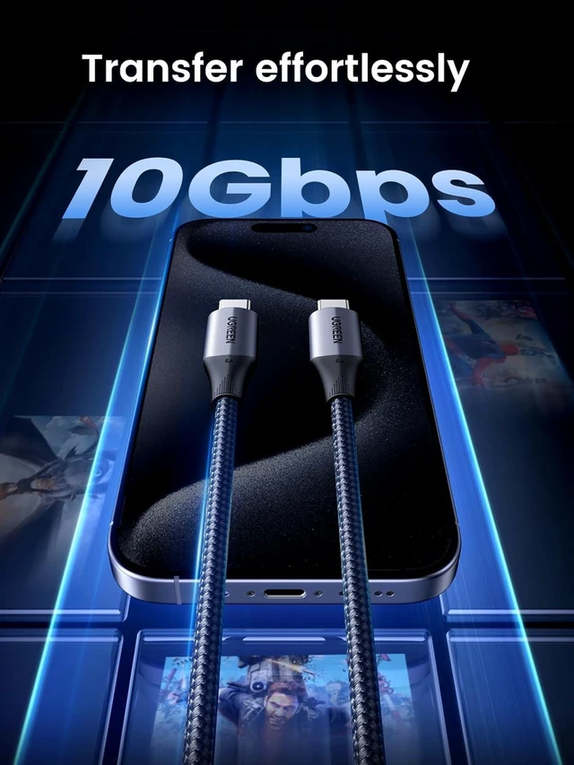 Alt view image 4 of 7 - UGREEN USB C to USB C 3.2 Gen 2 Cable, 4K Video Monitor Display USB C Cable 10Gbps Data Transfer, 240W PD Fast Charging for iPhone 16/15, Samsung Galaxy S24/S23, MacBook Pro, iPad Pro, Dell XPS, 3.3FT